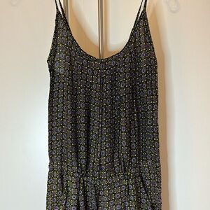 Stylish Black with Purple, Green & Gold Patterned Women's Jumpsuit